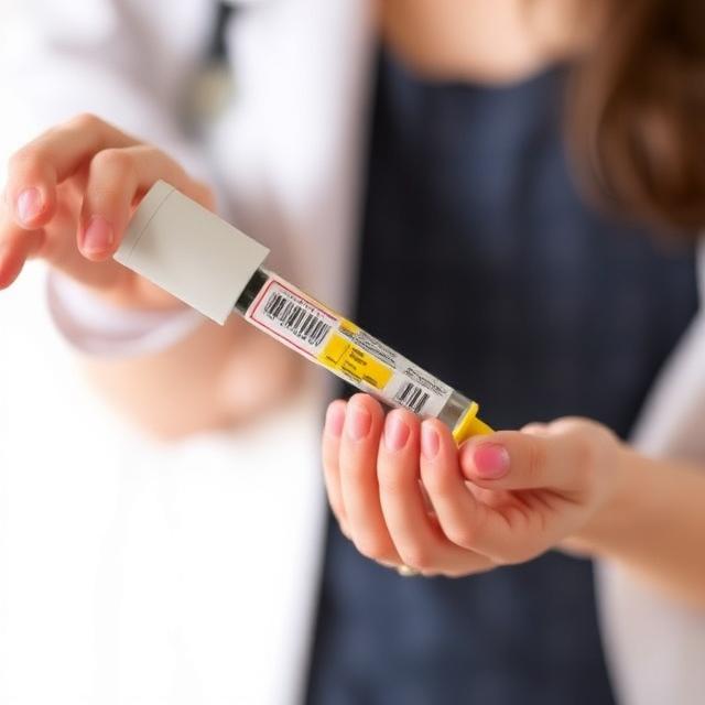Close-up of a person holding a GLP-1 injection pen used for GLP-1 microdosing and weight management treatment.