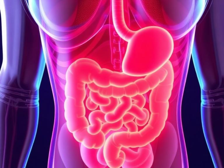 Illustration of the human digestive system highlighting gastrointestinal side effects affecting the stomach and intestines.